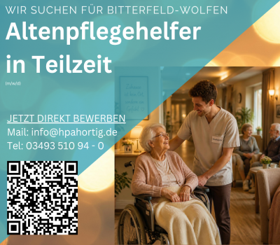 Altenpflegehelfer (m/w/d) für Bitterfeld-Wolfen in Teilzeit gesucht 
