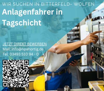 Anlagenfahrer (m/w/d) für Bitterfeld-Wolfen in Tagschicht gesucht 