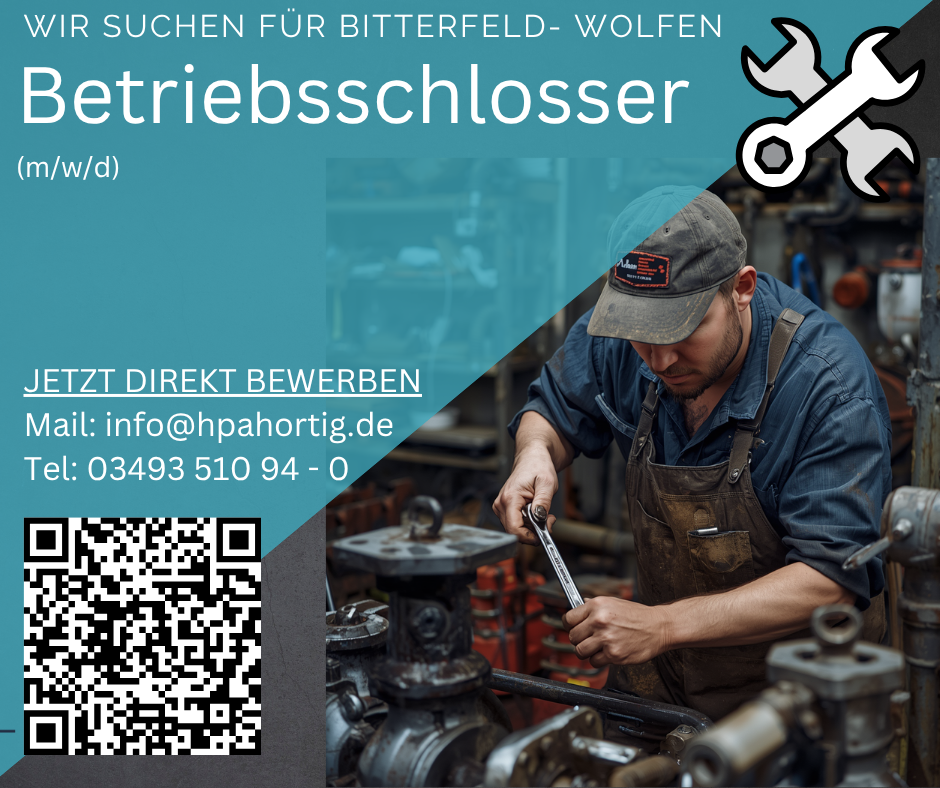 Betriebsschlosser (m/w/d) für Bitterfeld-Wolfen gesucht 