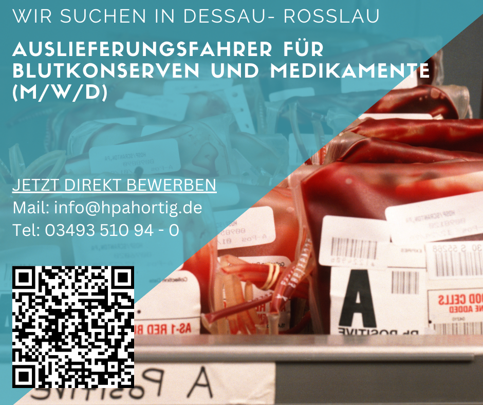 Fahrer (m/w/d) für Blutkonserven und Medikamente in Dessau- Roßlau - Voll- und Teilzeit- 