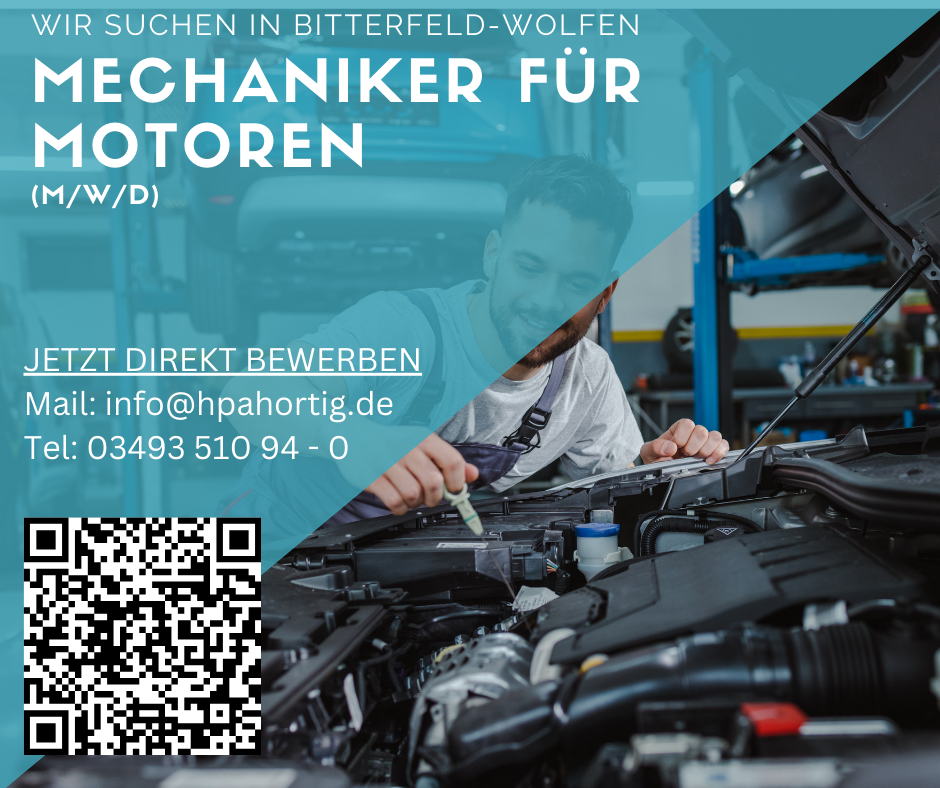 Mechaniker für Motoren gesucht (m/w/d) - Bitterfeld ab 3.000 € - Tagschicht