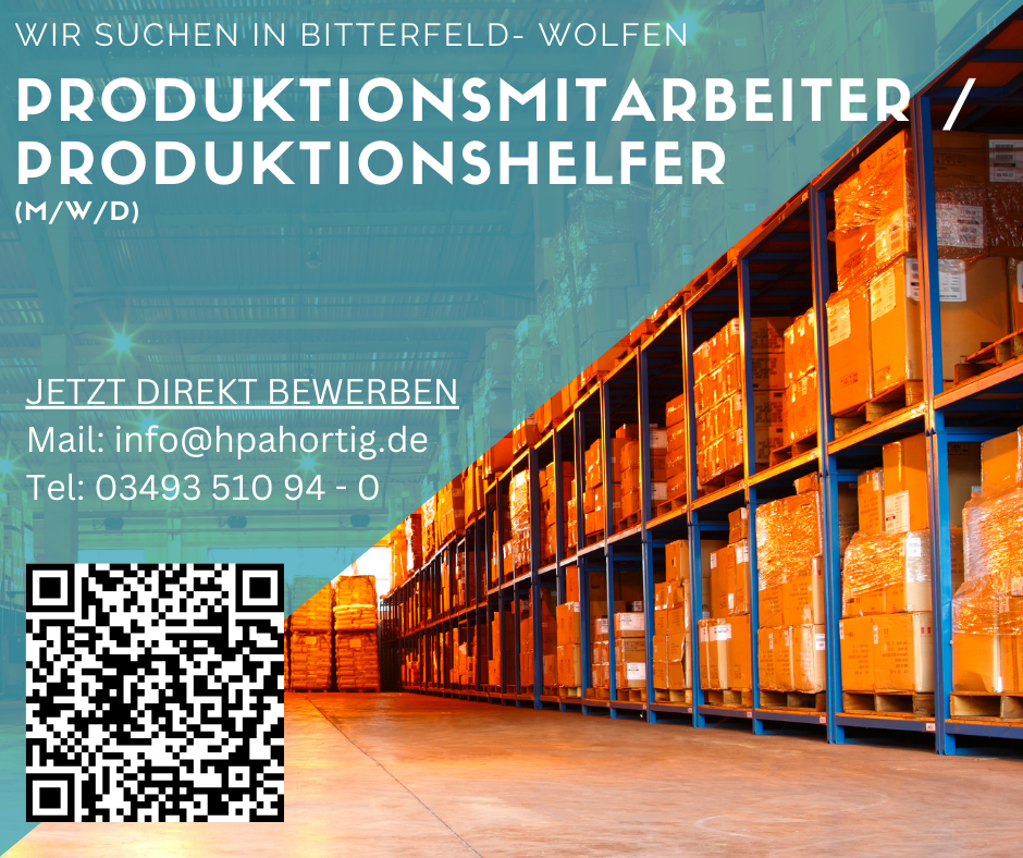 Produktionsmitarbeiter / Produktionshelfer (m/w/d) in Bitterfeld- Wolfen gesucht 
