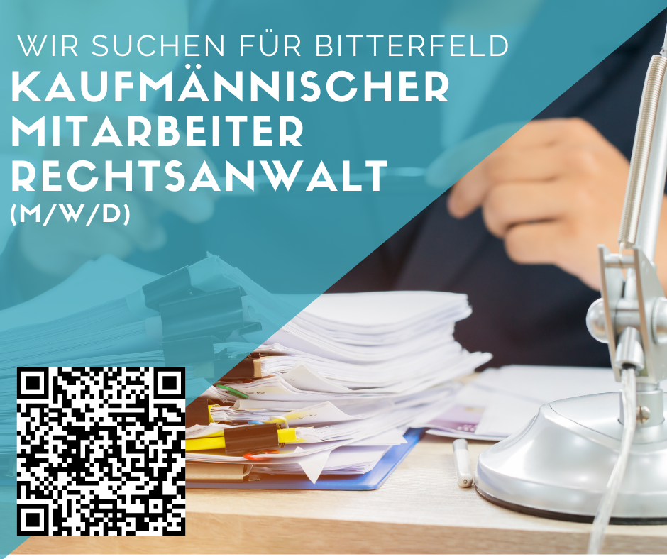 kaufmännischer Mitarbeiter (m/w/d) für Rechtsanwalt gesucht - TZ / VZ - Bitterfeld