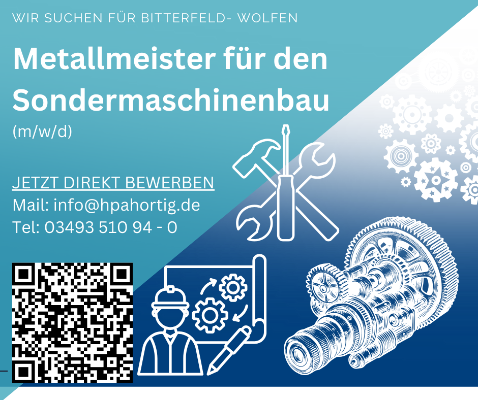 Metallmeister (m/w/d) für den Sondermaschinenbau in Bitterfeld- Wolfen gesucht- gelegentlich Montage-  