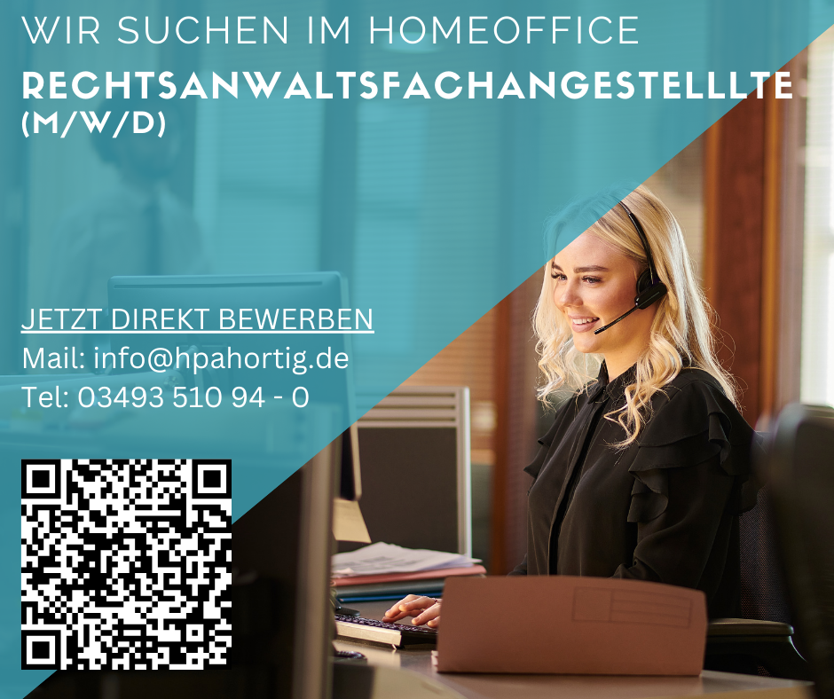 Rechtsanwaltsfachangestellte (m/w/d) im dauerhaften Homeoffice 