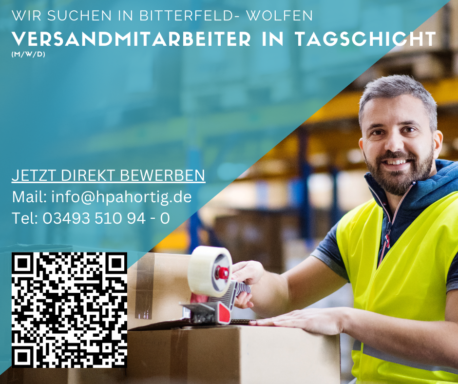 Versandmitarbeiter (m/w/d) für Bitterfeld- Wolfen in Tagschicht gesucht 